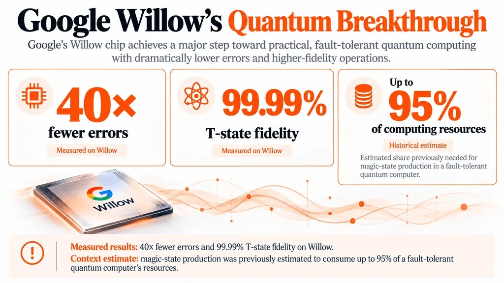 谷歌称 Willow 将量子错误减少 40 倍 研究者估算 1200 个逻辑量子比特或威胁比特币